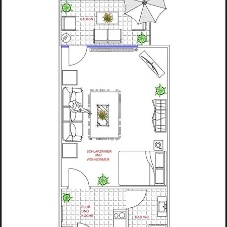 דירה Deluxe 2 - Ruhe Oase - 1zkb Balkon - Parkplatz באד נאוהיים